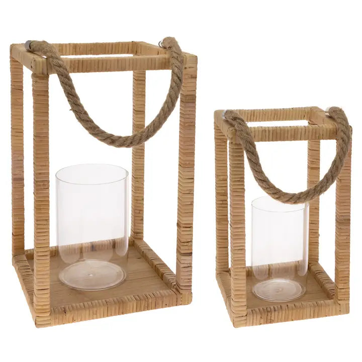 Rattan Wrapped Lanterns - set of 2