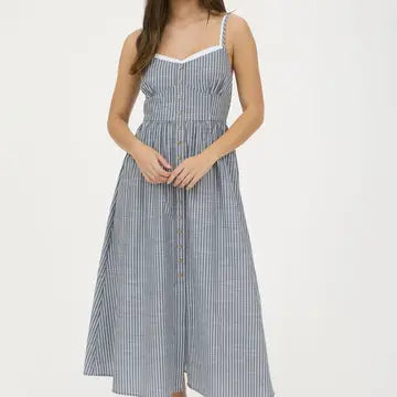 Strip Contrast Strap Midi Dress