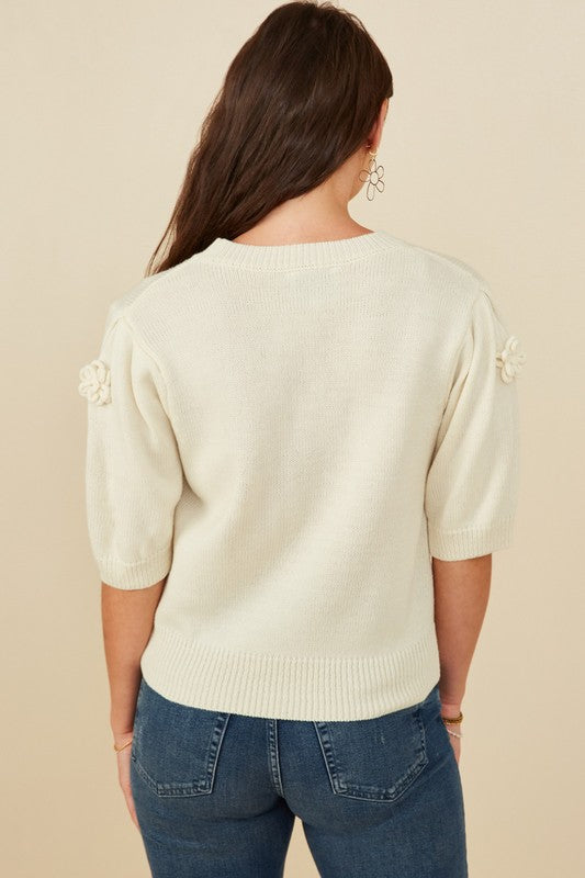 Knit Floral Patch Sweater Top