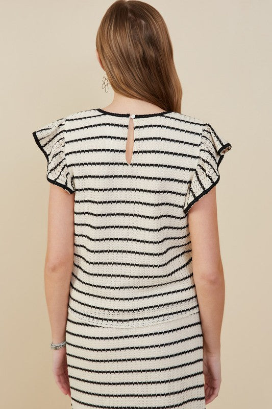 Contrast Piped Textured Strip Knit Tank