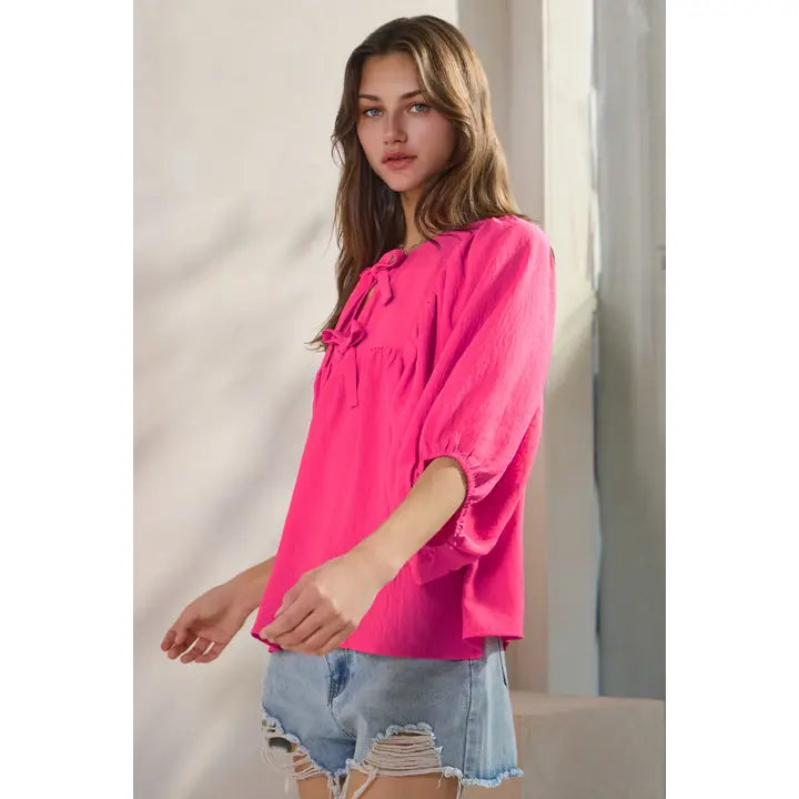 Solid batwing 3/4 sleeve Top