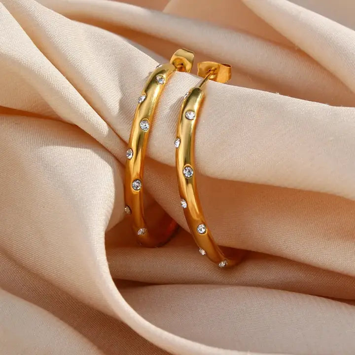 Thin Hoop Earrings w/ CZ