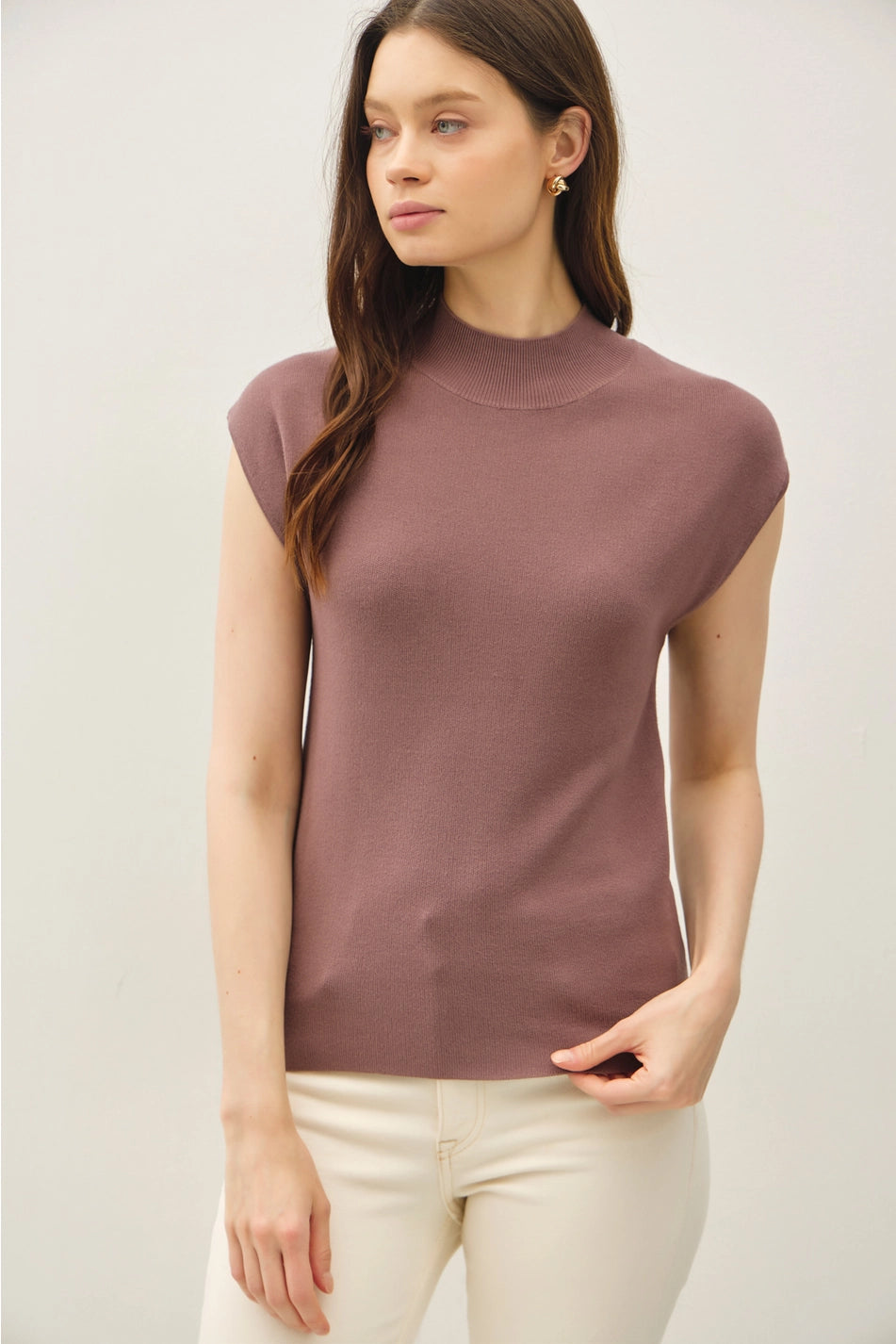Cap Sleeve Mockneck Sweater Top