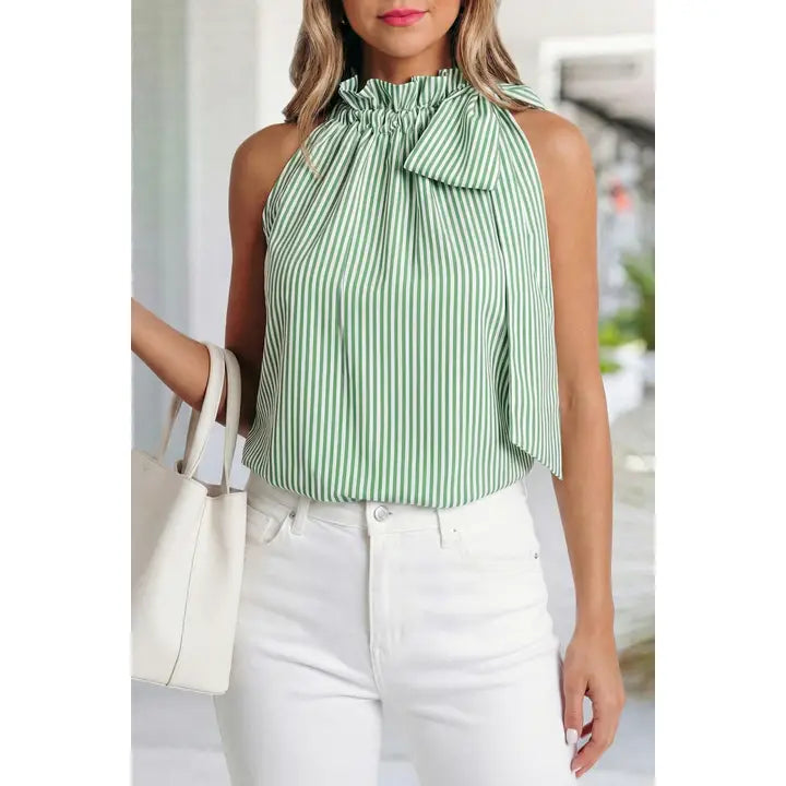 Stripe Tie Knot Frilled Collar Blouse