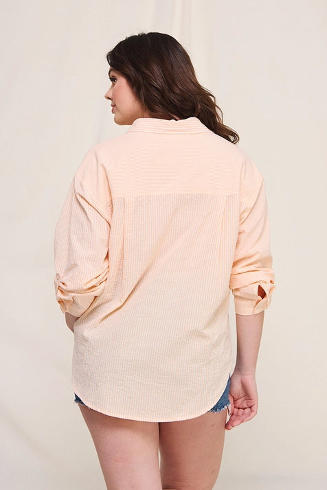 Plus Stripe Button Up Collar Shirt