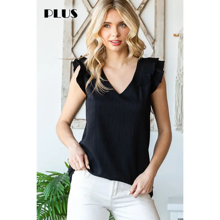 Plus V-Neck Crinkle Blouse