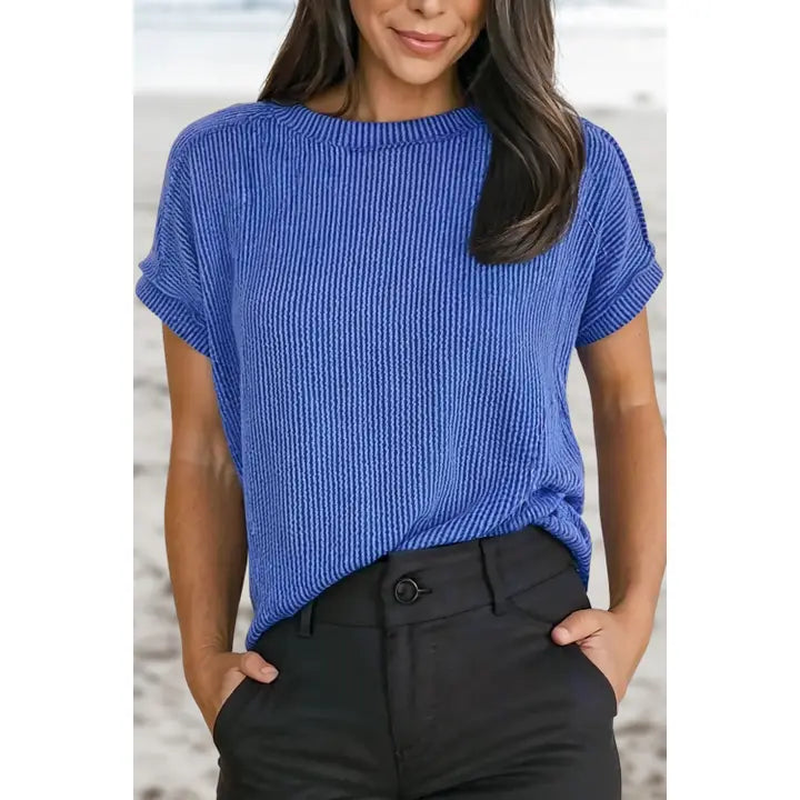 Solid Textured Exposed Seam Tshirt