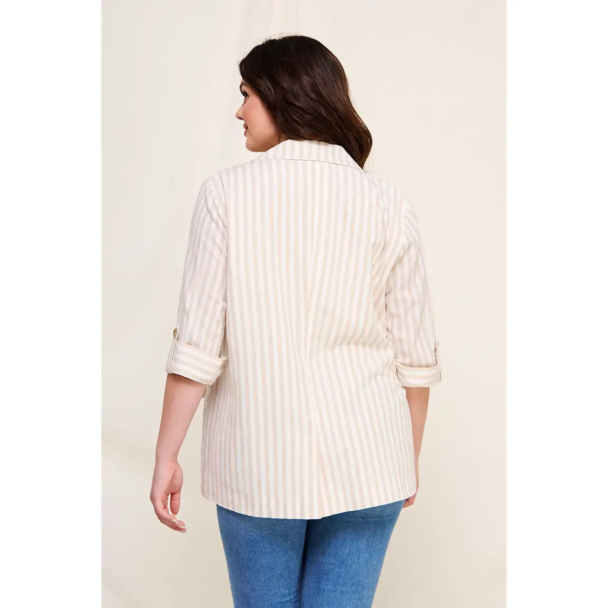 Striped Linen 3/4 Roll Jacket (Plus)