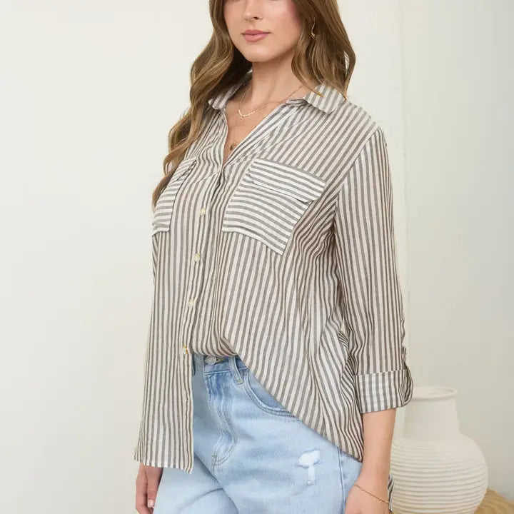 Stripe Collared Lightweight Shirt