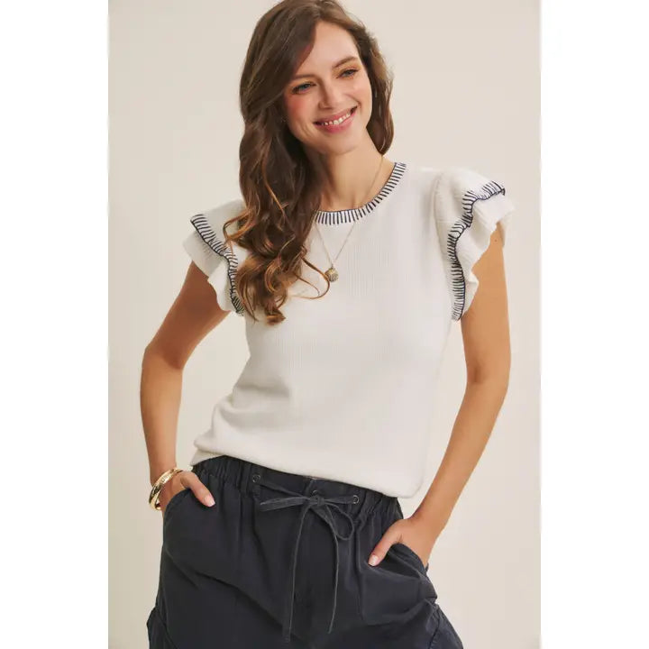 Double Ruffled Cotton Sweater Top