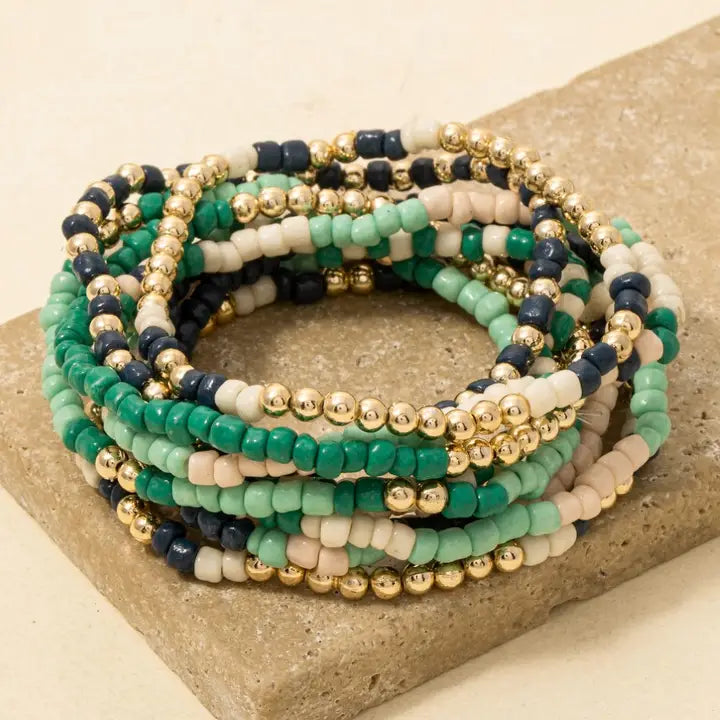 Mixed Tones Seed Beaded Bracelet Set