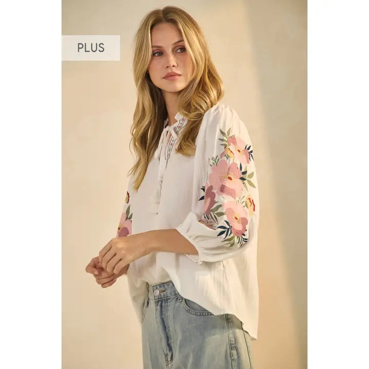 Plus Textured Blouse w/ 3/4 sleeves