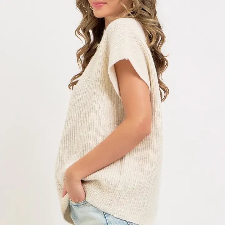 Button Placket Sweater Top