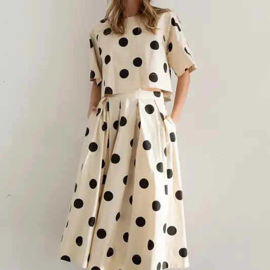 Polka Dott Pleated Midi Skirt