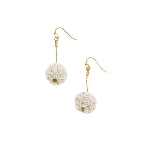 Gold/White Rose Ball Fishhook Earrings