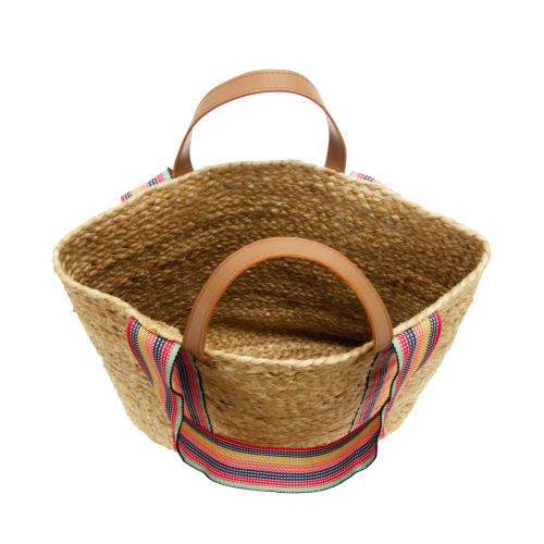 Natural Jute Tote w/ Multicolor Strap
