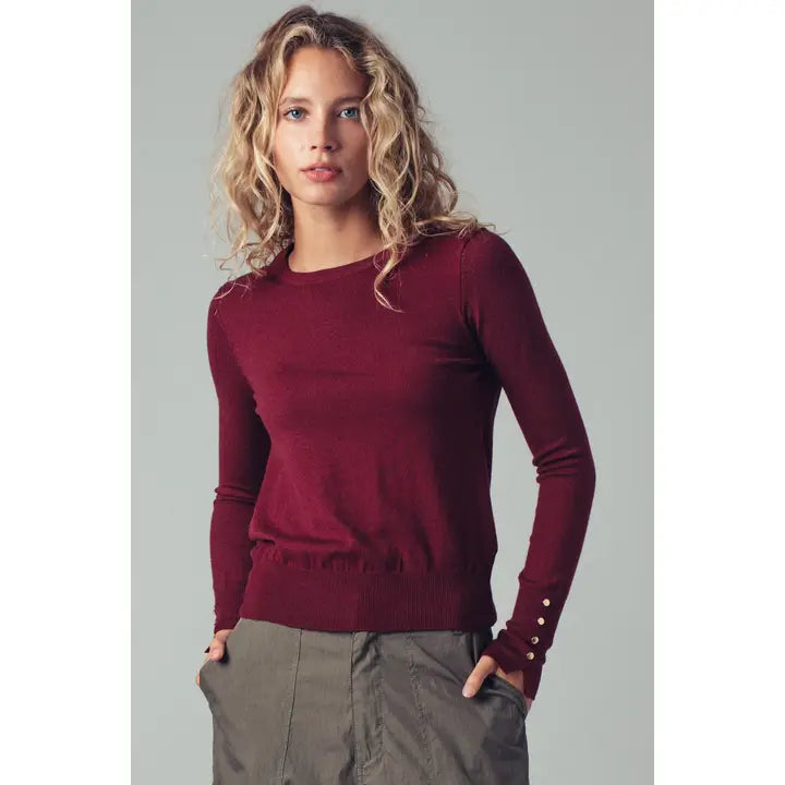 Button Cuff Slim Knit Top