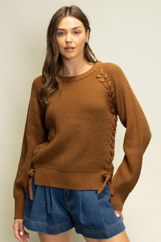 Braided Raglan Side Seam Sweater