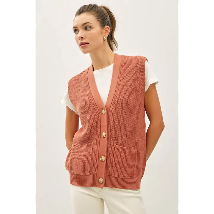 Chunky Knit Varsity Sweater Vest