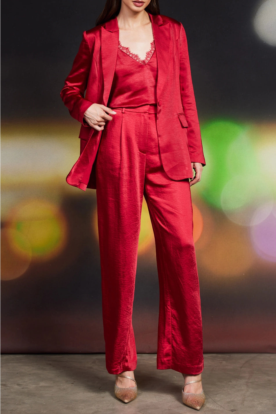 One Button Dull Satin Blazer