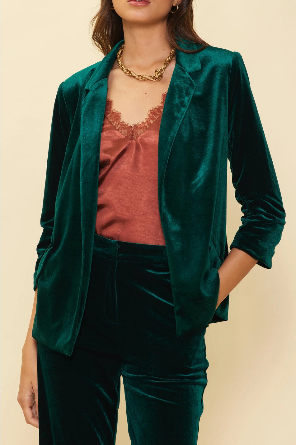 Button Detail Velvet Blazer