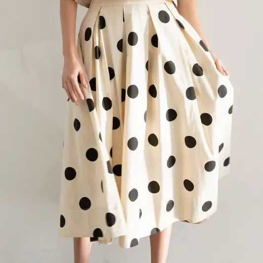 Polka Dott Pleated Midi Skirt