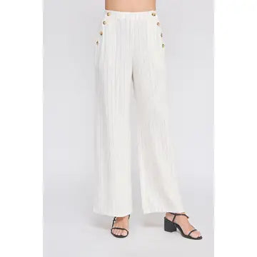 Linen Blend Pinstripe Wide Pants
