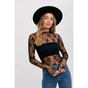 Floral Embroidery Lace Mesh Layering Top