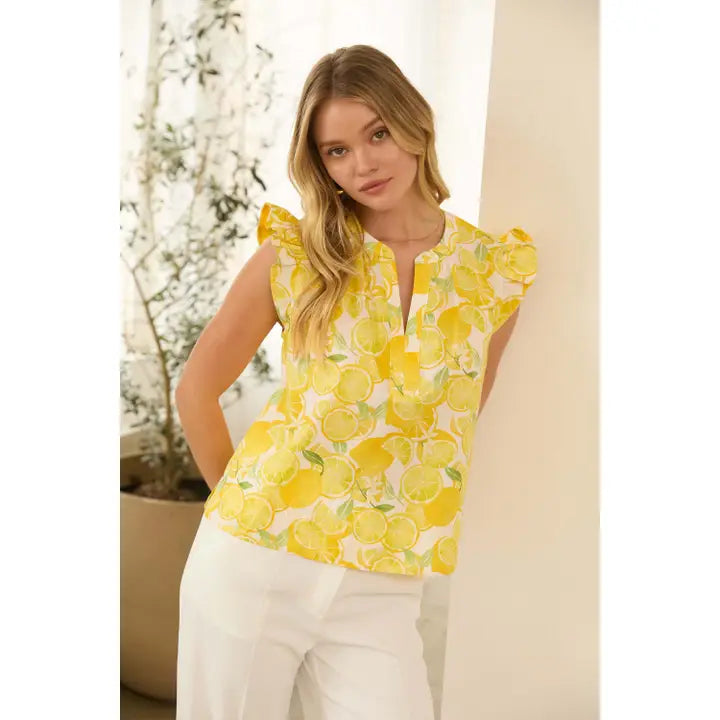 Sleeveless Poplin Printed Top