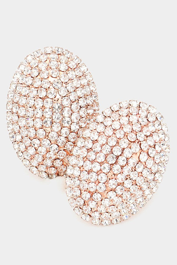 Oval Rhinestone clip on Earrings