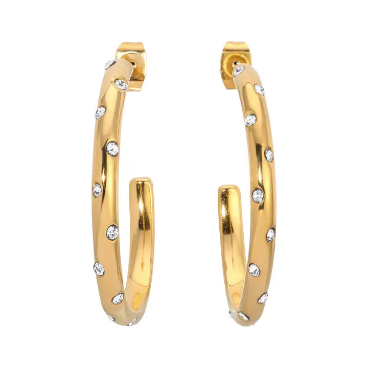 Thin Hoop Earrings w/ CZ