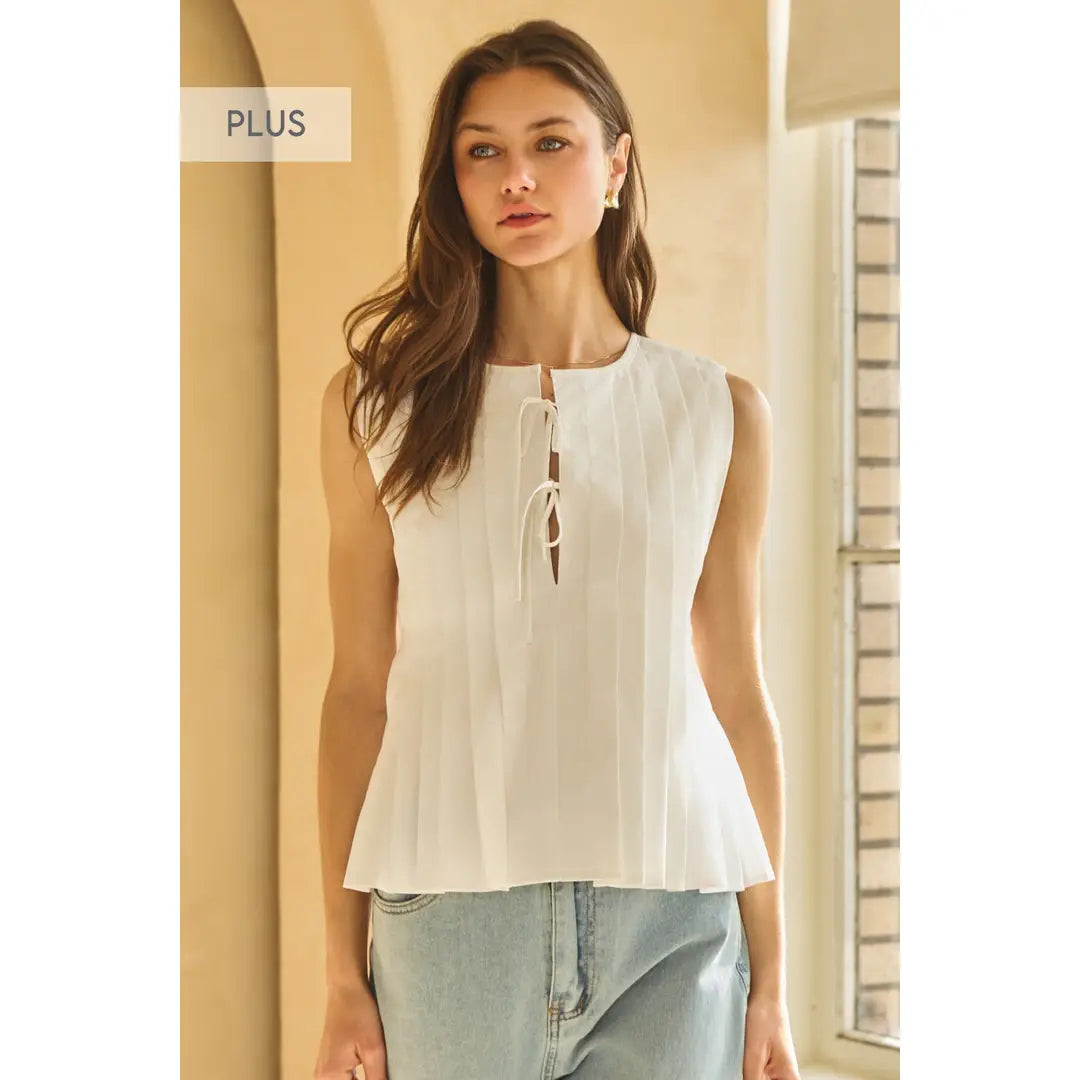 Poplin Pleated Sleeveless Top