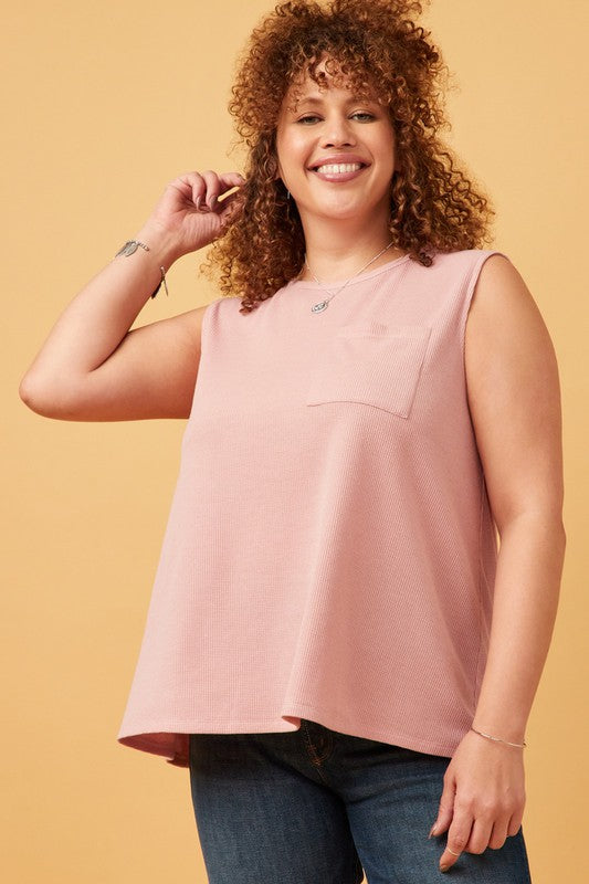 Waffle Knit Pocket Tank (Plus)