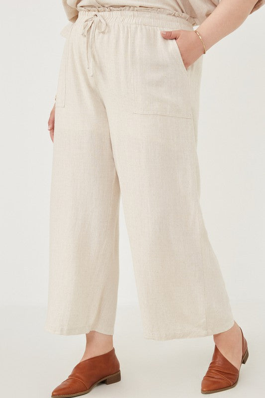 Wide Leg Tie Waist Pants (Plus)