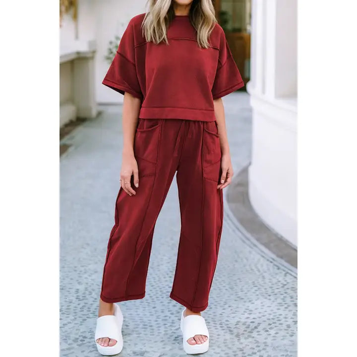 Drop Shoulder Boxy Tee/Barrel Pants Set
