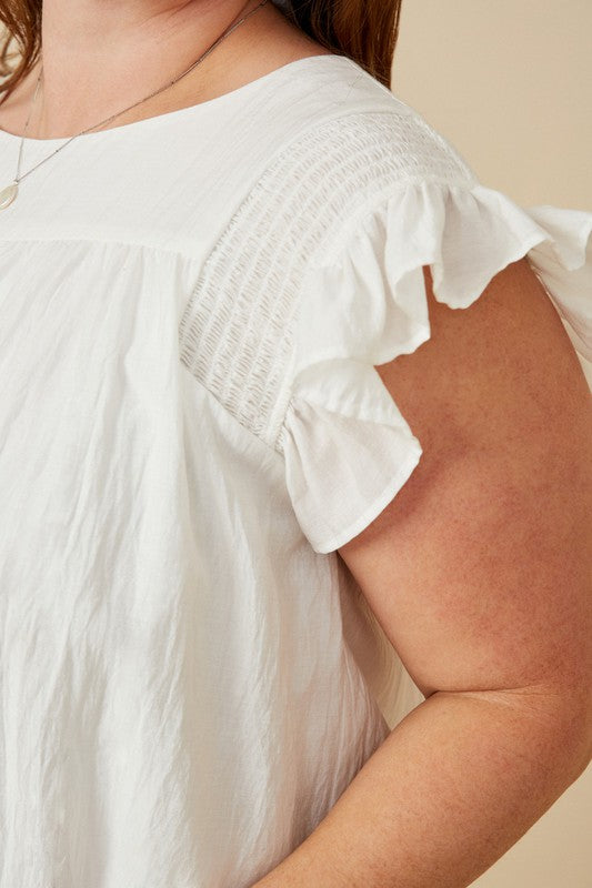 Plus Smocked Detail Ruffle Shoulder Top