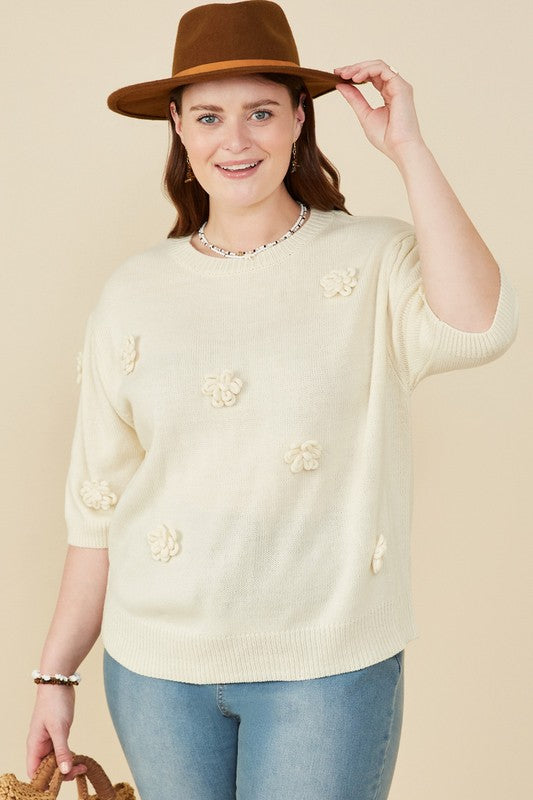 Plus Knit Floral Patch Sweater Top