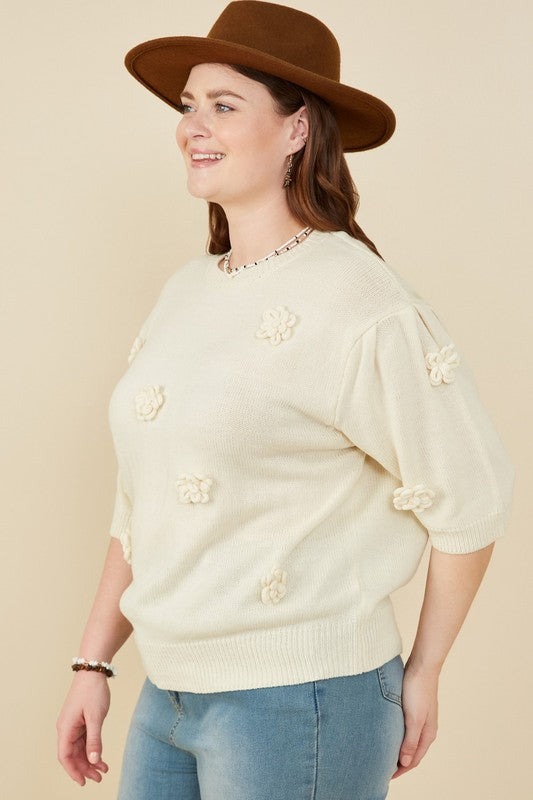 Plus Knit Floral Patch Sweater Top