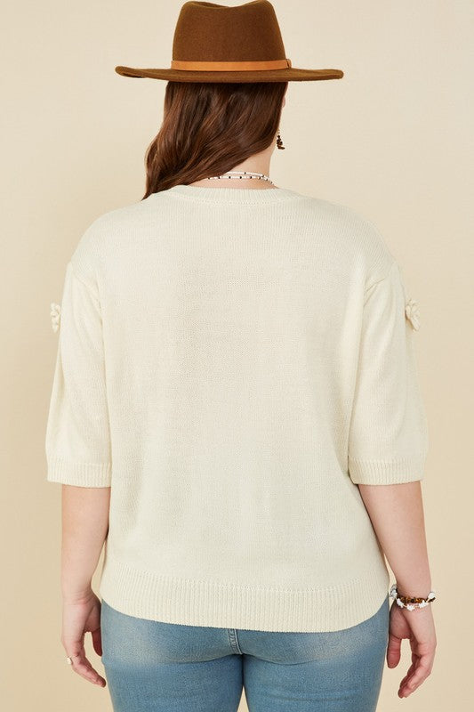 Plus Knit Floral Patch Sweater Top