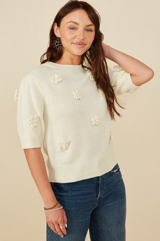Knit Floral Patch Sweater Top