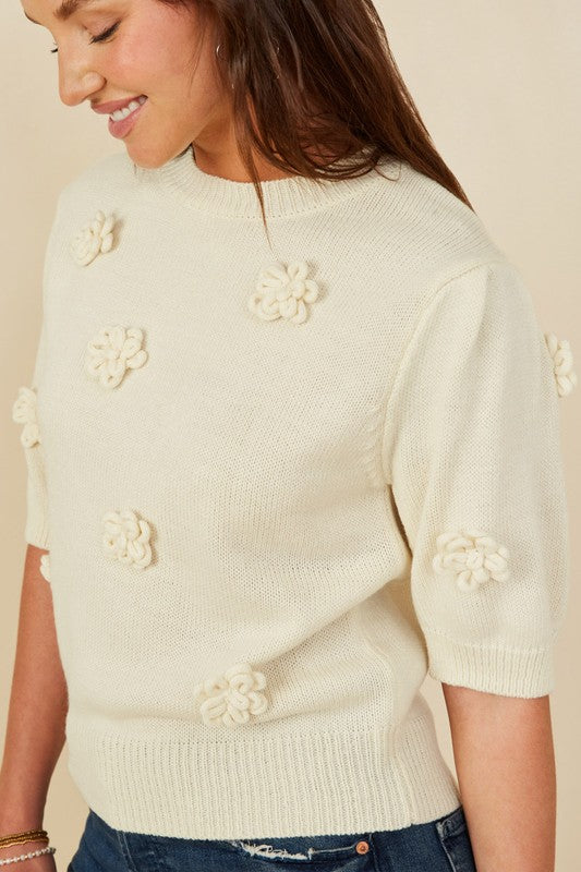 Knit Floral Patch Sweater Top