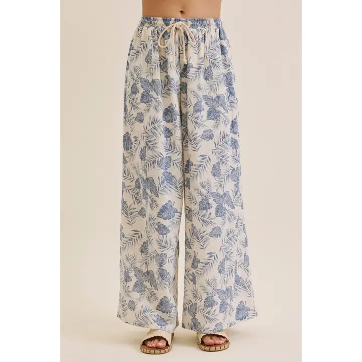 Tropical Palm Leaf Wide Legg Pants