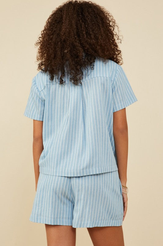 Plus Pinstripe Short Sleeve Button Up Shirt