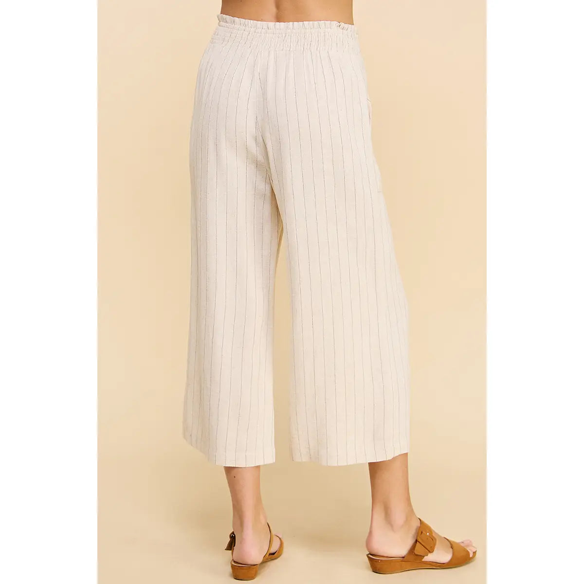 Pin Stripe Linen Blend Cropped Pants