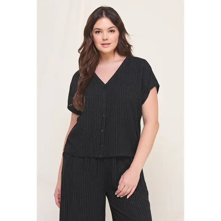 Plus Dolman VNeck Button Shirt