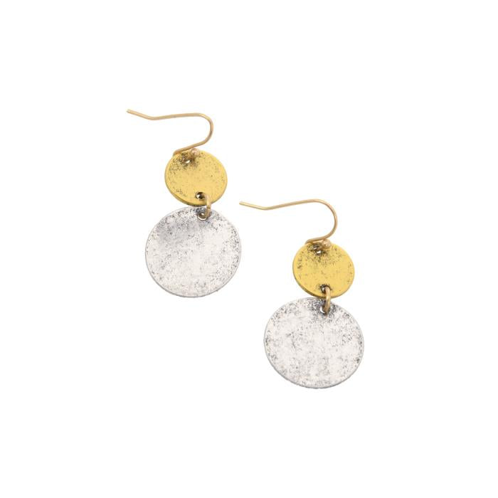 Mixed Metal Double Disc Dangle Earrings