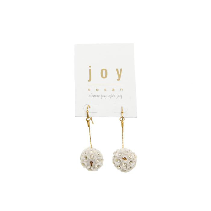 Gold/White Rose Ball Fishhook Earrings