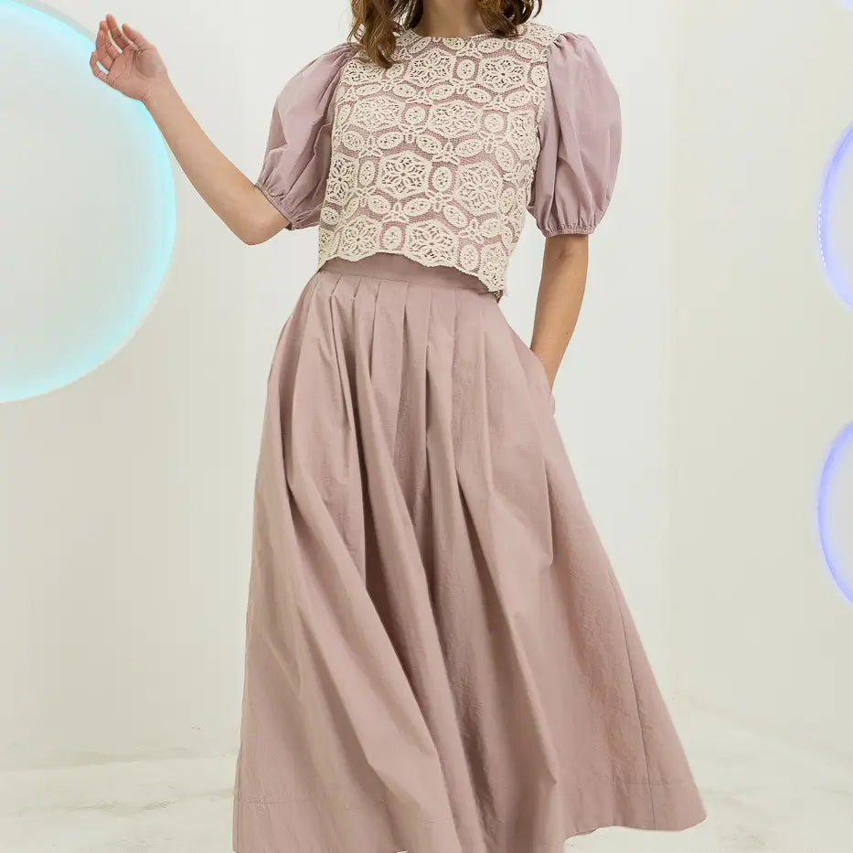 Pleated Detail Taffeta Midi Skirt
