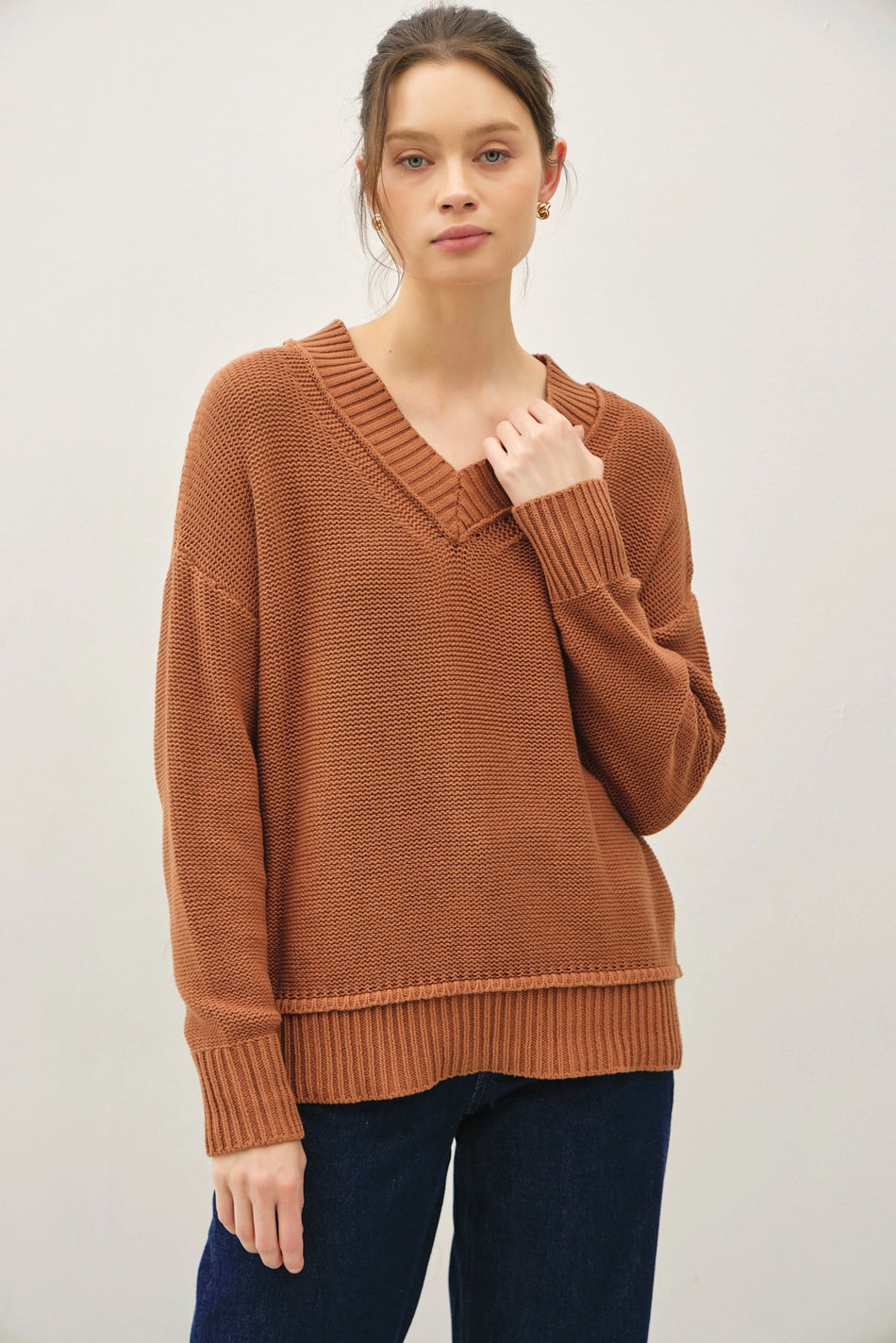 Chunky V Neck Knit Sweater