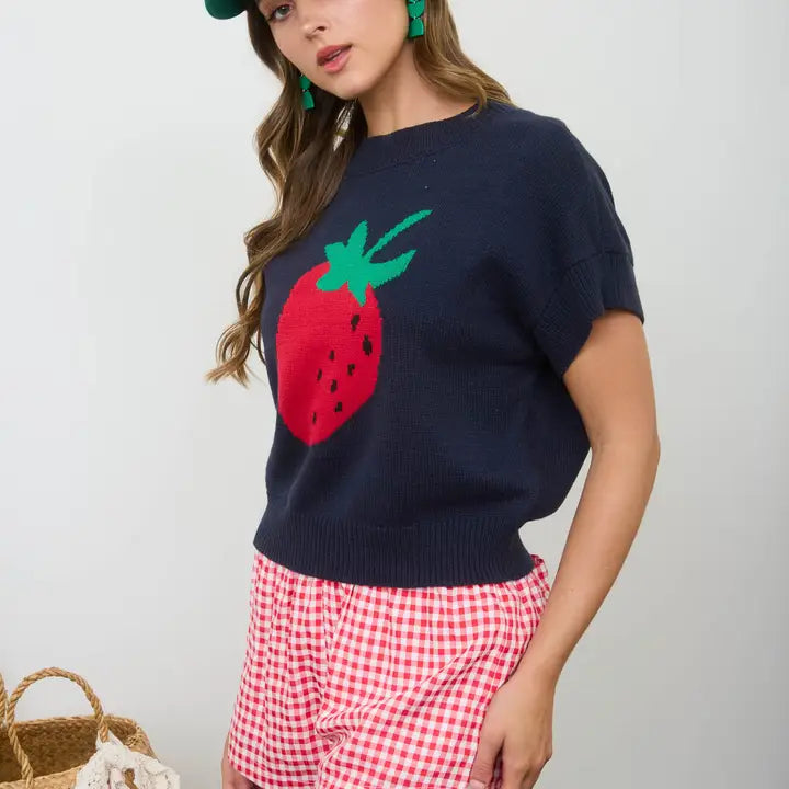 Strawberry Motif S/S Knit Pullover